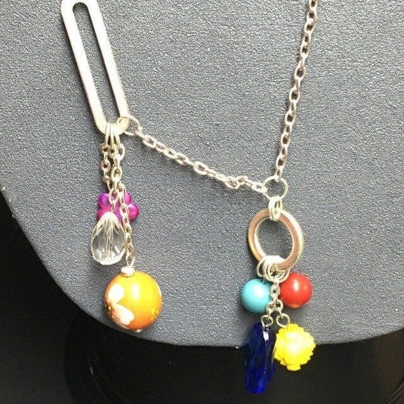 Limited Express Asymmetrical Necklace Multicolor Teardrop Flower Retro BoHo - Picture 2 of 7